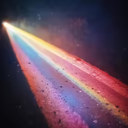 a beam of light over a very dark road