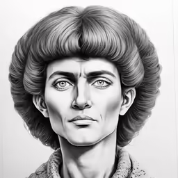 a drawing of a man with his hair in an updo