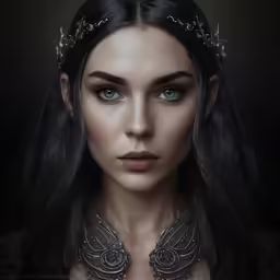a digital portrait of a young lady with blue eyes and long hair wearing a tiara