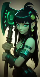 a cartoon character with an evil look holding a large object
