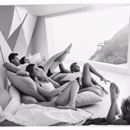 some very pretty people laying in the bed