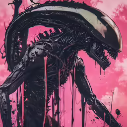a creature that is surrounded by drips and black paint