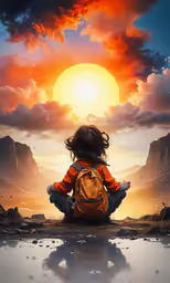 a woman is sitting down while watching the sun