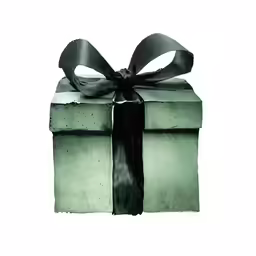 a grey gift box with a bow on it