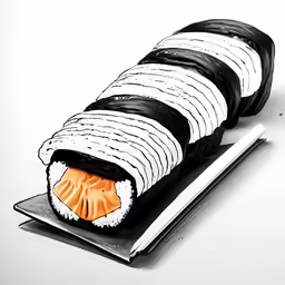 this sushi is a piece of sushi art made of black and white paper