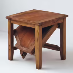 a wooden table with two small chairs on top