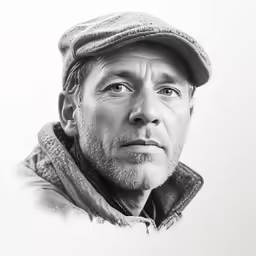 an old man with a beret looking off to the side