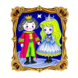 a cartoon of two people dressed in fancy clothes,drawing of two princesses on a stage