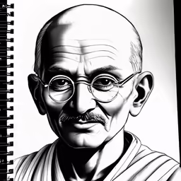 pencil drawing of gandhi on notebook