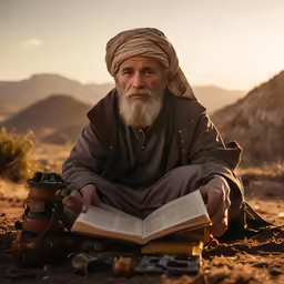 the man is reading a book and camping in the desert