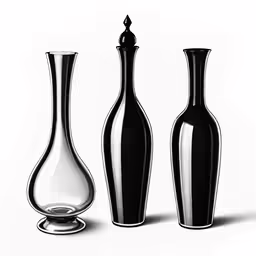 three clear vases sitting next to each other on a white background