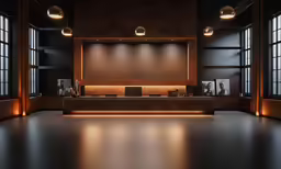 there is an elegant conference room with wooden walls