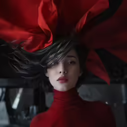 a doll is dressed in a red, black and white outfit