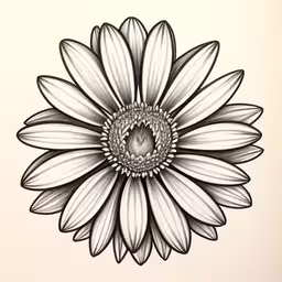 a drawing of a flower in black and white,a black and white drawing of a flower,a drawing of a large flower on a paper,the sunflower tattoo design has an elaborate center,a drawing of a flower with black and white lines