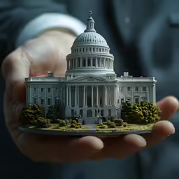 hand holding a model of the capital building in the middle of it