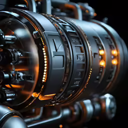 a closeup of an extremely detailed camera with orange lights