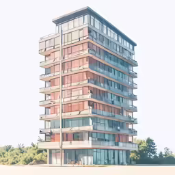 an odd building in a city has an interesting shape
