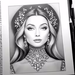 an illustration of a beautiful woman in a crystal necklace