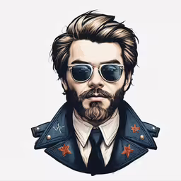 a picture of a man wearing sunglasses and a jacket,a portrait of a man in sunglasses with the words, james beck