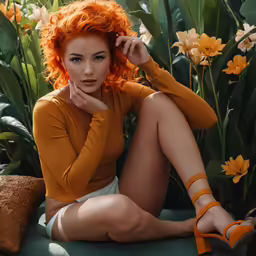 the beautiful woman has bright red hair