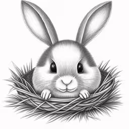 a bunny sits in the nest with its head down,a rabbit with a nest in the grass