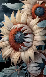 a painting of some flowers with leaves