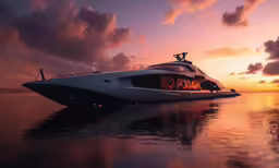 a boat sailing through the water at sunset