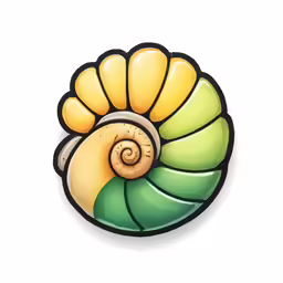 a yellow and green snail with a big shell