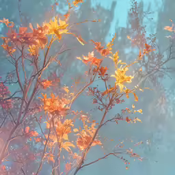 trees in autumn colored in the rain
