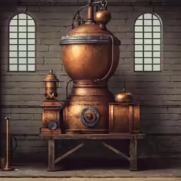 a steampunk stove with two windows on the side