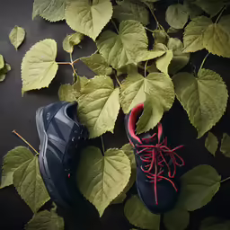 a pair of shoes on some green leaves