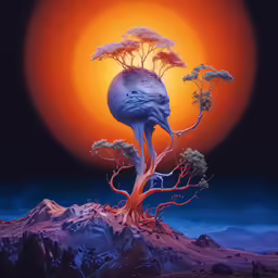 an image of the night sky with orange sunset