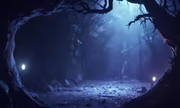 a blue night scene is displayed with a mysterious light