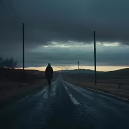 person standing in the middle of an empty road