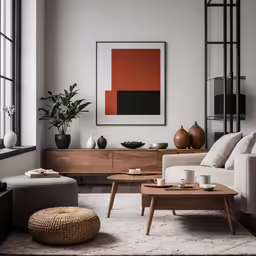 a living room with a modern coffee table and large windows