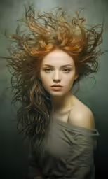a woman is shown with her hair blowing