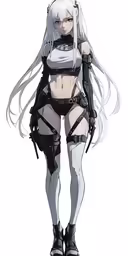 the girl in a short corser outfit is standing