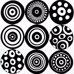 a picture of a number of different circles,a bunch of black and white circles in different shapes