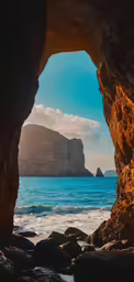 a large body of water surrounded by rocks