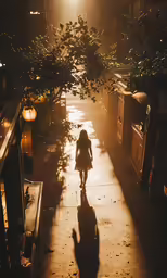 a girl in white dress walking down the street