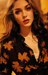 the young woman has long hair and has eyeshadow