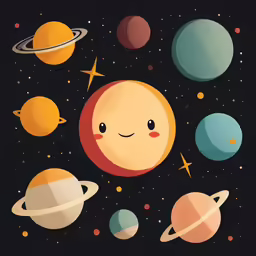solar system with all the planets, stars and satellites