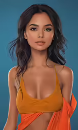 a beautiful woman wearing an orange bikini top