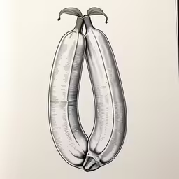 a black and white drawing of two bananas