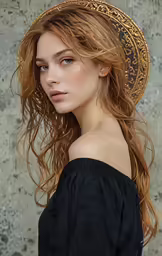 woman in a straw hat against the wall