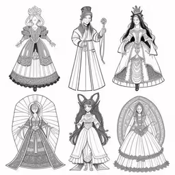 a set of asian dolls with chinese dresses and headwear,a set of six different disney princess dolls