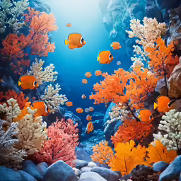 this is a underwater scene of corals and clown fish