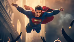 a man is in the air surrounded by people