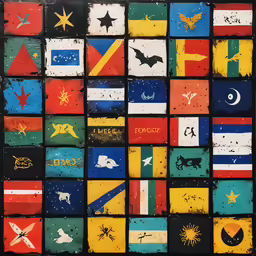 a display of flags from all over the world are arranged in different patterns