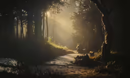 a person walks down a path through the woods